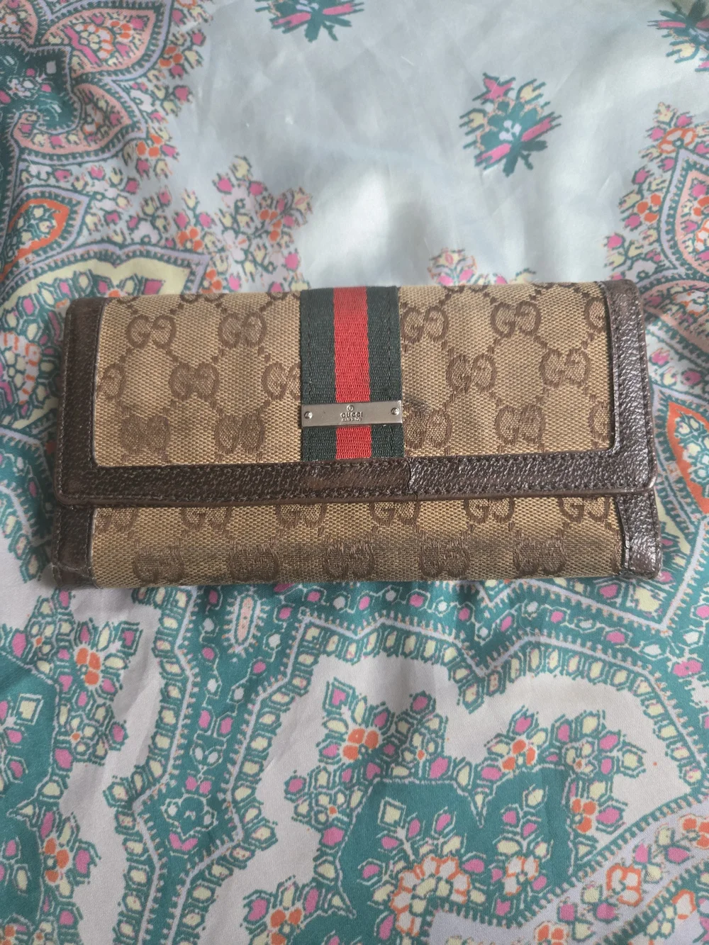 Vintage Gucci Brown Signature Canvas Continental Wallet with Web Stripe - Picture 1 of 8
